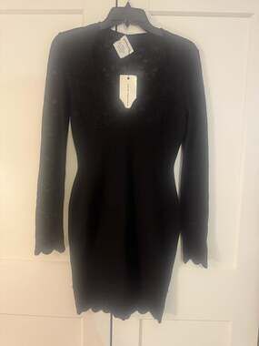 Mugler Black Lace Long Sleeve Mini Dress Size S